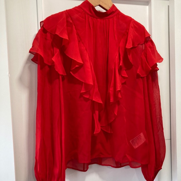 GIAMBATTISTA VALLI x H&M Red Silk Chiffon Ruffle Blouse Shirt Size 4 - Picture 7 of 15